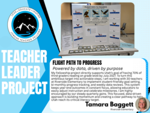 Tamara Baggett's impact project poster board showcasing her project working to improve elementary literacy scores.