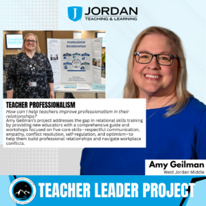 Teacher Professionalism (Amy Geilman): A representation of a relational skills training program for new educators focusing on five core competencies: communication, empathy, conflict resolution, self-regulation, and optimism