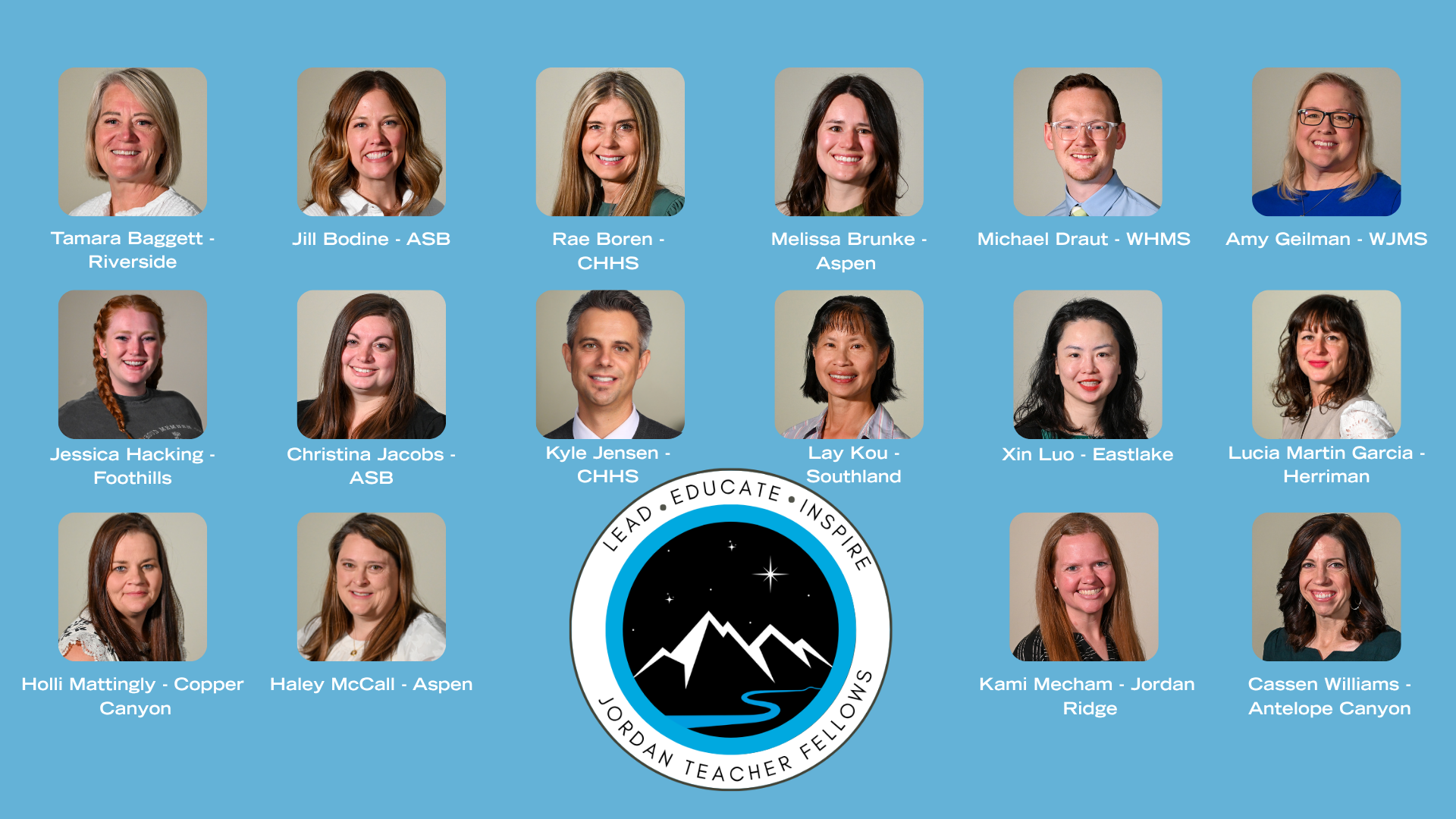 A graphic with the combined JSD fellows profile pictures (16 total)